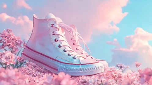Cotton candy high tops dreaming in a pastel flower cloudscape.