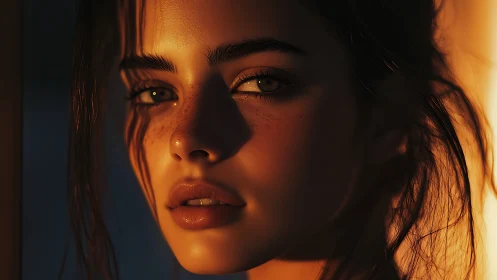 Golden hour portrait with cinematic warm rim light glow.