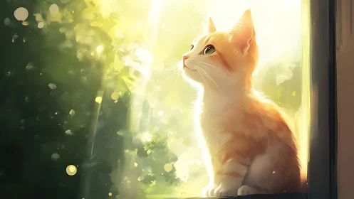 Sunlit ginger kitten rendered in luminous soft-focus light.