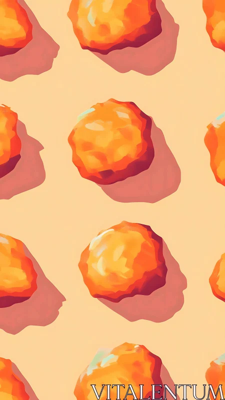 Repeating orange spheres with stylized shadows on beige ground.