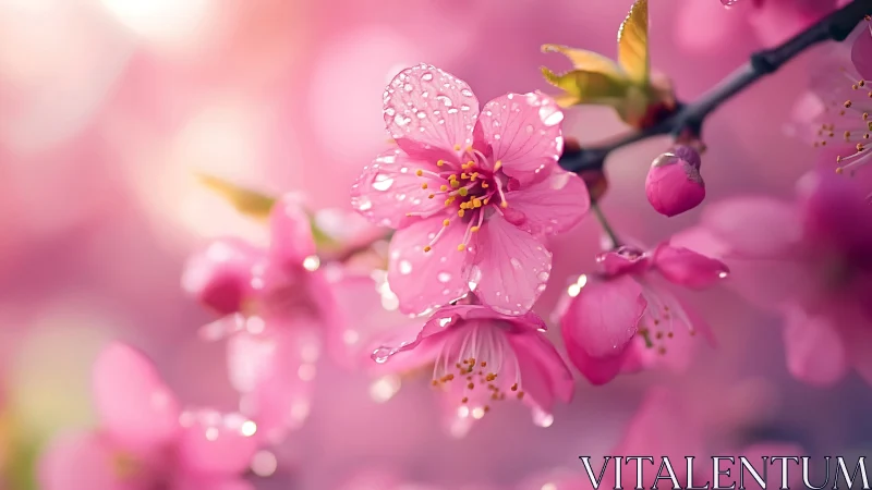 Pink Blossoms Kissed by Raindrops.