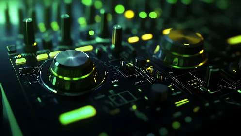 Glowing DJ console inviting you into a neon soundscape.