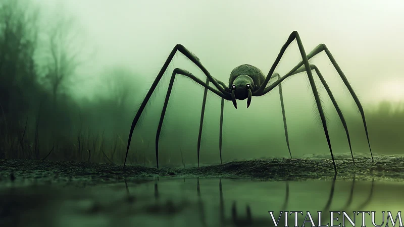 Large spider-like creature stands over reflective wet ground