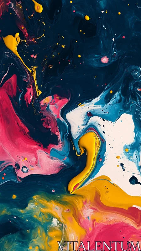 Multicolored liquid paint swirls form layered abstract motion