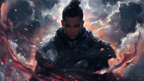 Stormbound mage commands swirling fire and cloud veil.