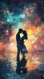 Cosmic Embrace: Two Hearts Ablaze in Starlight.