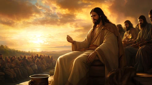 Sunlit teacher scatters quiet wisdom across listening hills