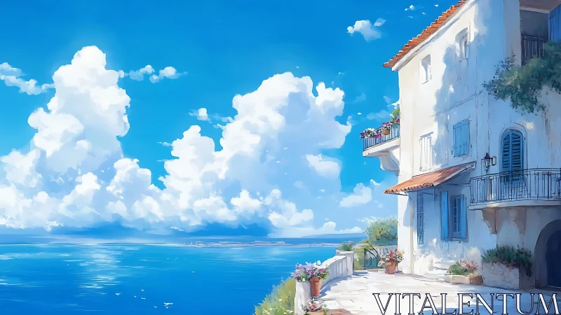 Mediterranean seaside villa in luminous coastal daylight.