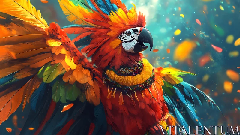 Vibrant Parrot in Festive Attire, Digital Art with Bright Colors.