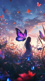 Twilight meadow of butterflies and quiet daydream wonder.