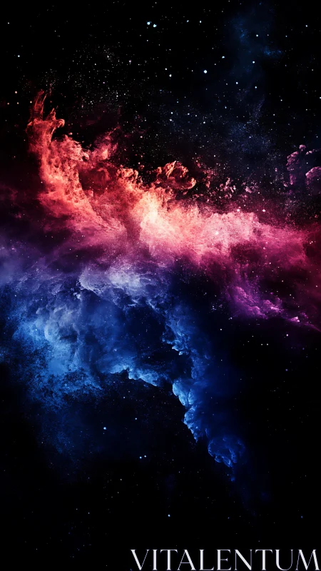 Colorful red and blue nebula cloud forming in deep space.