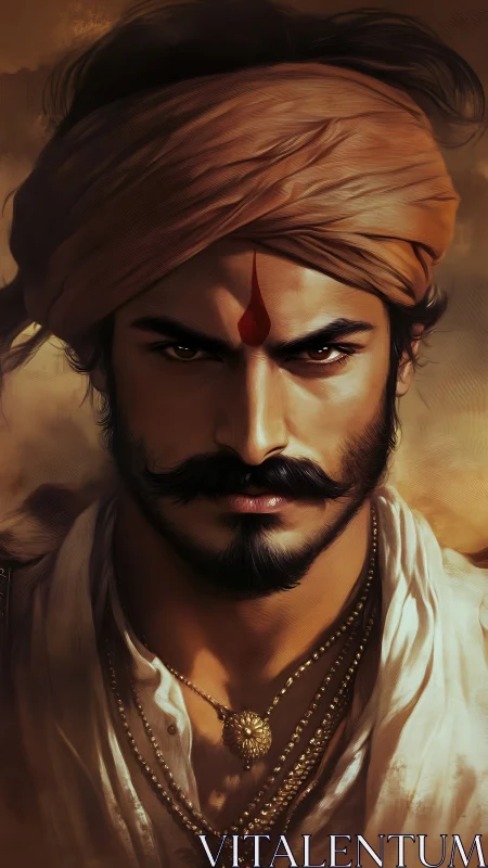 Warrior portrait displays intense gaze and sacred mark