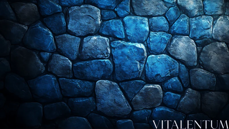 Moody blue stone wall glows with dramatic fantasy lighting