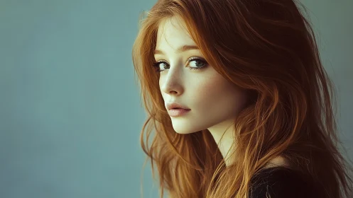 Young red-haired woman rendered in soft photoreal profile view