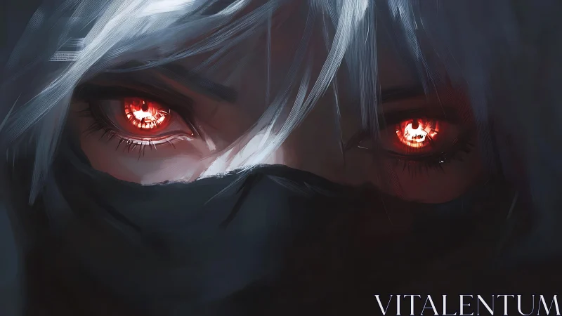 Enigmatic red-eyed wanderer wrapped in moonlit shadow.