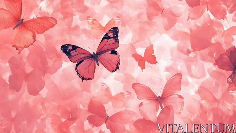 Coral gradient digital butterflies with layered translucent wings