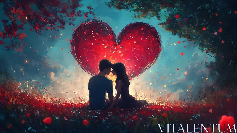 Luminous Heart: Digital Romance in Ethereal Landscape.