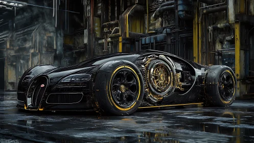 Hyper-detailed cybernetic supercar with exposed rotary drivetrain rendered
