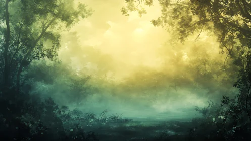 Enchanted Forest Glade with Morning Luminescence.