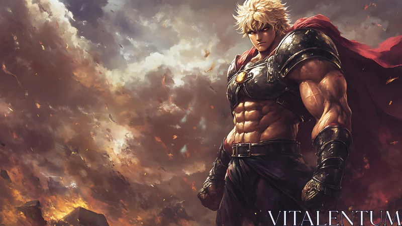 Armored warrior in storm-lit battlefield with dynamic painterly lighting