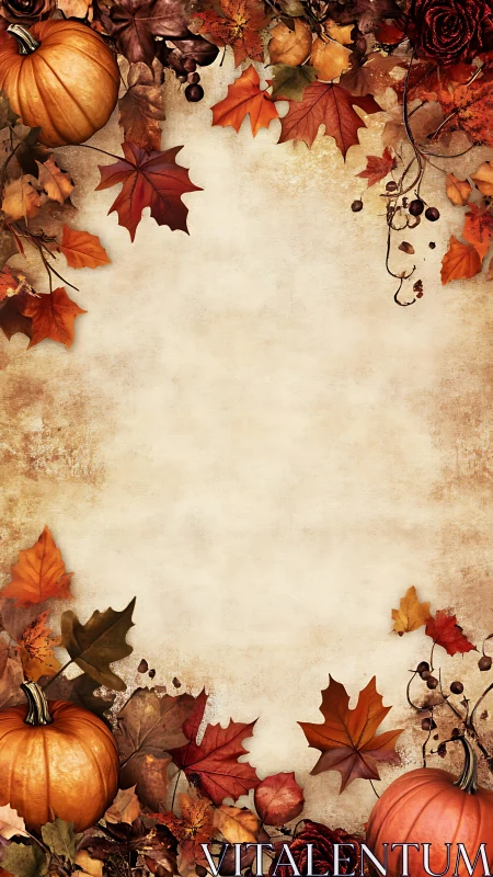 Warm autumn pumpkins frame rustic seasonal greeting space