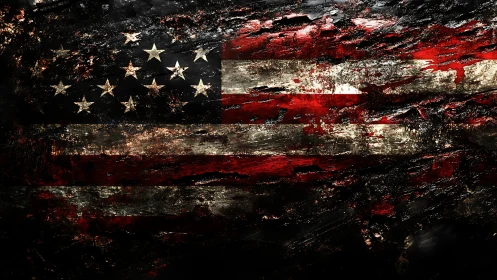 Distressed American flag rendered in heavily textured paint