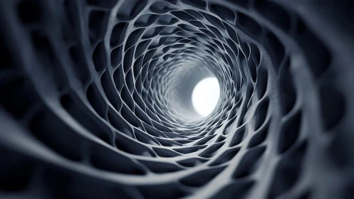 Abstract geometric tunnel with mesh pattern in monochrome style.