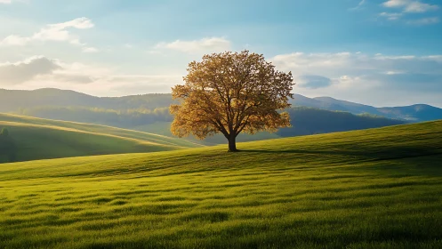 Solitary hilltop tree catching the last golden whispers of day.