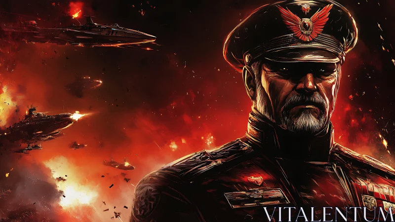 Galactic admiral stands resolute amid raging space war.