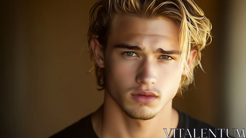 Shallow depth portrait of young man under soft directional light