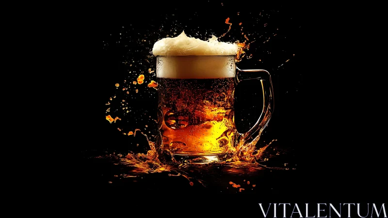 Dynamic Beer Mug with Golden Splash Effect.
