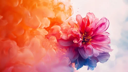 Vibrant Flower Blooming in Colorful Ink Clouds