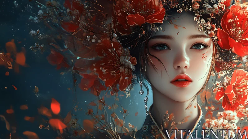 Floral-encapsulated digital portrait with chromatic depth mapping.