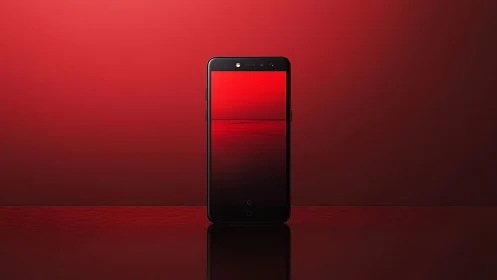 Smartphone Display Against Red Gradient: Digital Product Visualization Study.