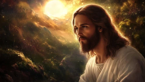 Digital painting portrait with luminous celestial atmosphere.