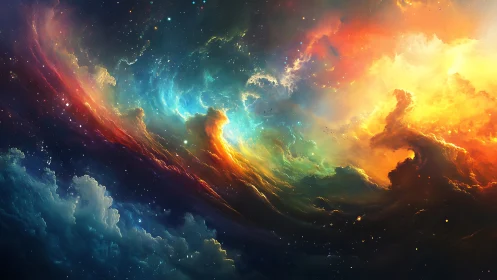 Multicolored nebula cloudscape with luminous stellar light.