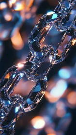 Crystal chain macro with neon bokeh lighting effects.
