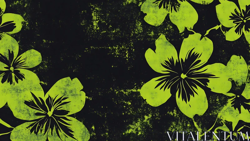 Neon Florals on Black Background Pattern.