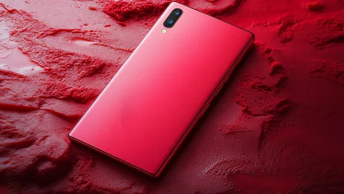 Vibrant Pink Smartphone in Striking Red Setting.