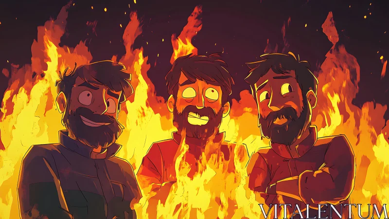 Three Figures Engulfed in Blazing Inferno.