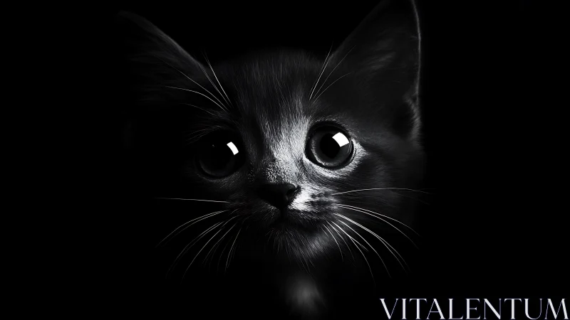 Black Cat Portrait with Luminous Eyes Against Dark Background
