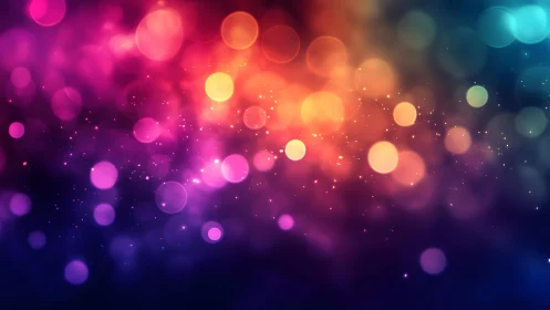 Vibrant abstract bokeh lights in colorful gradient background.
