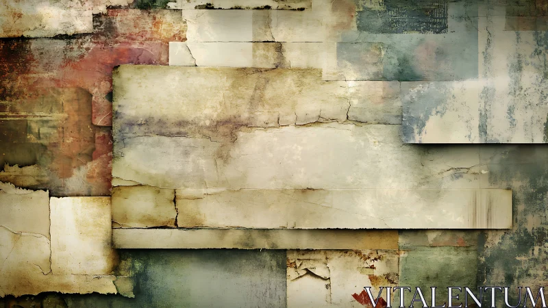 Layered weathered paper collage with muted earth textures.