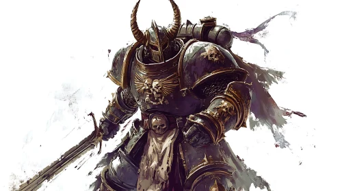 Chaos war knight in skull armor with massive sword stance.