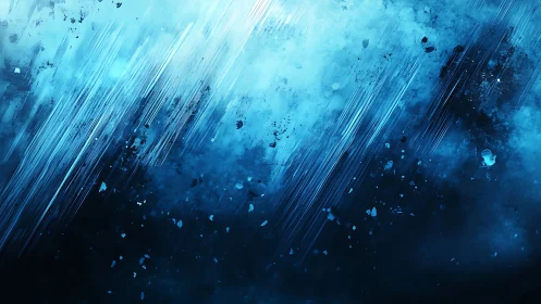 Diagonal blue abstract strokes with scattered paint flecks.