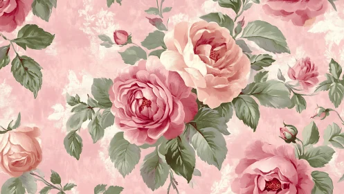Layered Pink Peonies and Roses on Soft Pink Background