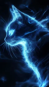 Luminescent Cat Head Profile with Electric Blue Glow
