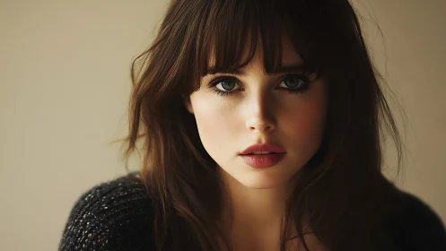 Young woman portrait with soft light and neutral background.