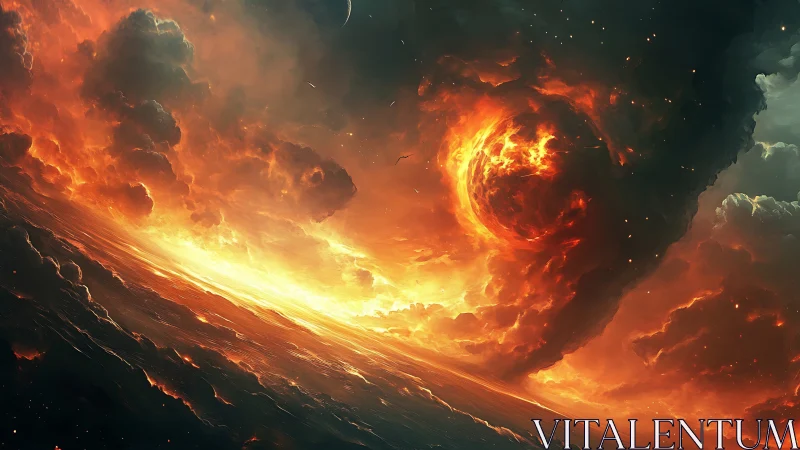 Cosmic Inferno: Celestial Collision and Solar Eruption.