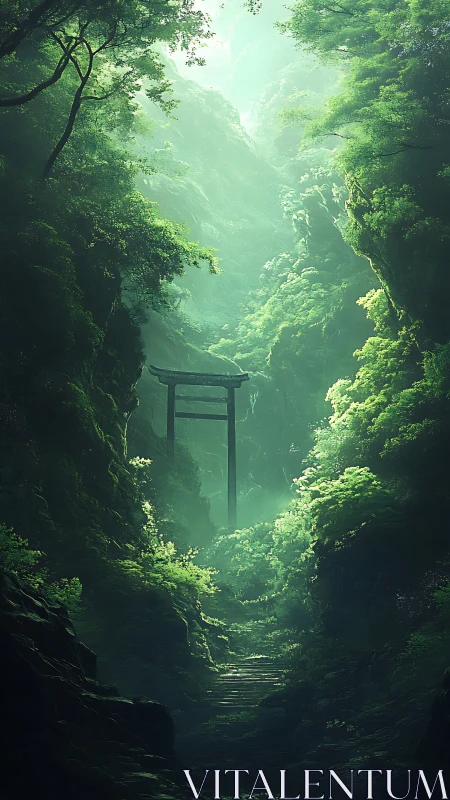 Torii Gateway in Misty Forest Canyon.